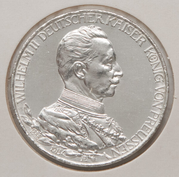 3 Mark 1913 – Uniformporträt Wilhelm II., Jahreszahlen 1888–1913, Münzzeichen A.