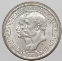 3 Mark 1911 Universität Breslau – Doppelporträt Friedrich Wilhelm III. und Wilhelm II., Umschrift UNIVERSITÄT BRESLAU 1811–1911, Münzzeichen A.