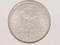 Detailansicht der Rückseite: Der gekrönte Reichsadler des Kaiserreichs mit dem Jahrgang 1911 und dem Nennwert „DREI MARK“. Saubere Details im Gefieder und eine gleichmäßige Randperlung zeichnen dieses Stück aus.