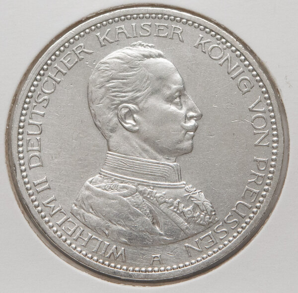 5 Mark 1913 Preußen, Porträt Kaiser Wilhelm II in Uniform, Münzzeichen A.