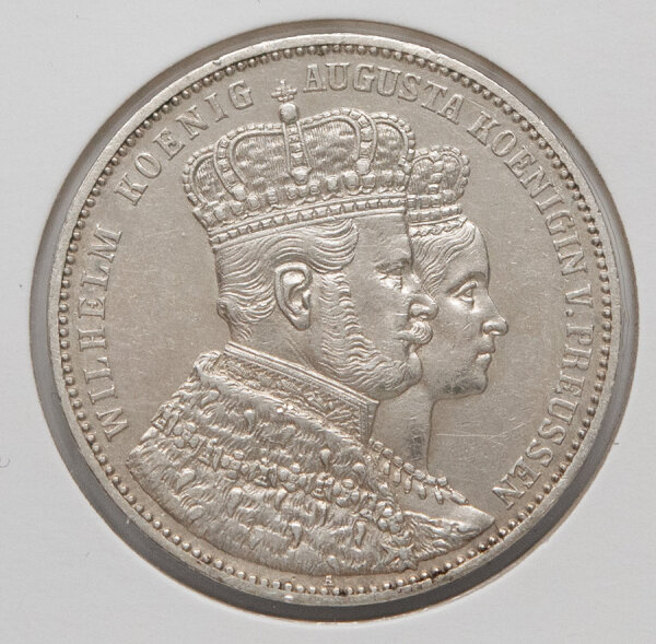 Krönungstaler 1861 Preußen – Doppelporträt Wilhelm I. und Augusta mit großer Königskrone, Münzzeichen A.