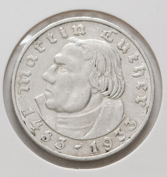 2 Mark 1933 E Martin Luther – Porträt, Gedenkmünze Deutsches Reich