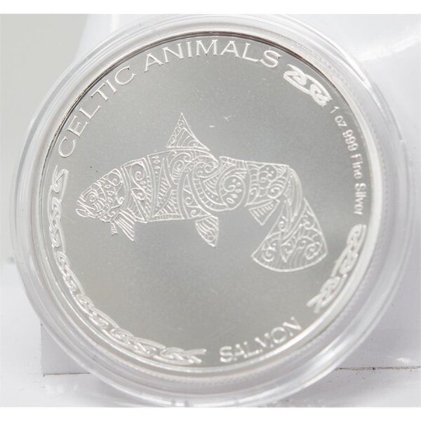 Runde Münze mit geprägtem Segelfisch-Motiv, Brilliant Uncirculated, feine Oberflächenstruktur.