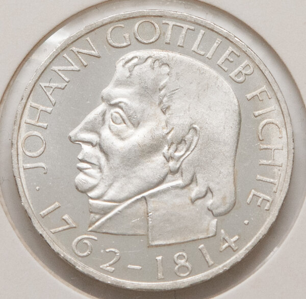 5 DM 1964 – Porträt von Johann Gottlieb Fichte, Jahreszahlen und Namensumschrift.