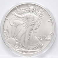 Walking Liberty mit wehender US-Flagge, Sonnenaufgang im...