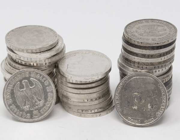 5 Reichsmark Hindenburg ohne HK Silber .900 – diverse Jahrgänge