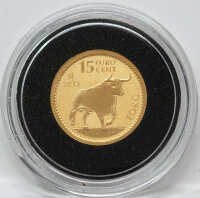 Rückseite der 15 Cent Goldmünze 2023 Stier mit...