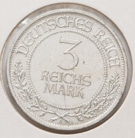 Silbermünze 3 Mark 1926 A, Vorderseite mit Nennwert...