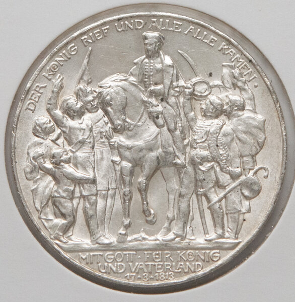 3 Mark 1913 – Szene „Der König rief und alle alle kamen“, Friedrich Wilhelm III. zu Pferd, datiert 17.3.1813.