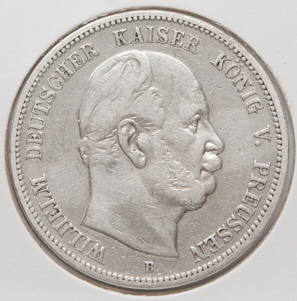 5 Mark 1876 Preußen, Porträt Kaiser Wilhelm I, Münzzeichen B.