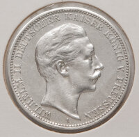 3 Mark 1914 Preußen – Wilhelm II. im Uniformrock, Münzzeichen A, Umschrift DEUTSCHER KAISER KÖNIG VON PREUSSEN.