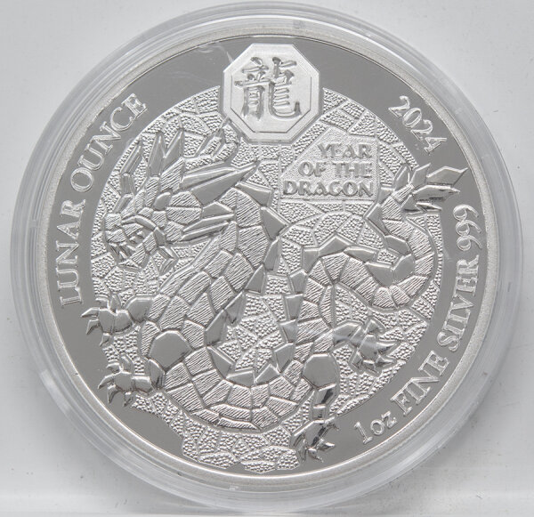 Runde Münze mit geprägtem Segelfisch-Motiv, Brilliant Uncirculated, feine Oberflächenstruktur.