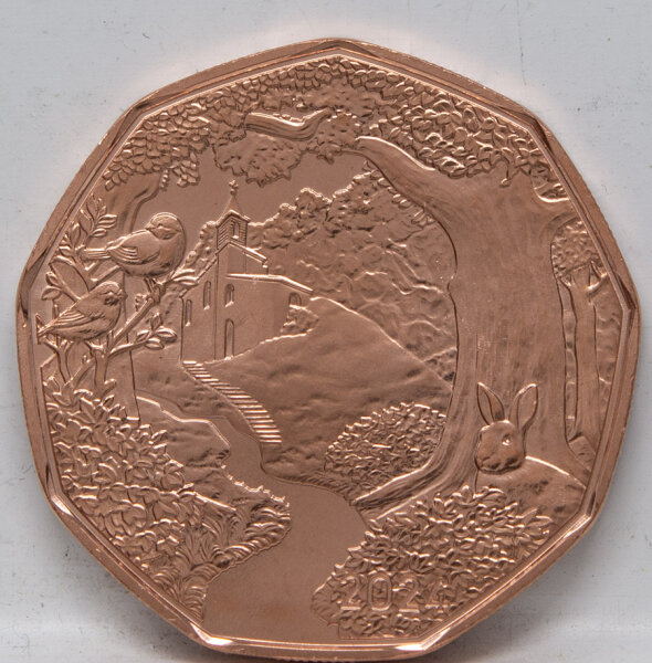 Runde Münze mit geprägtem Portraitprofil-Motiv, Brilliant Uncirculated, feine Oberflächenstruktur.