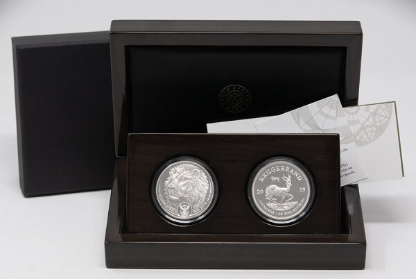 Südafrika 2019 - Big Five Serfie I - Doppelsatz - Löwe & Krügerrand - 2 x  1 Unze Silber PP*