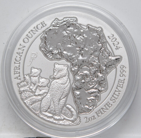 Ruanda 2024 50 RW Francs - African Ounce - Leopard - 2 Unzen Silber Piedfort