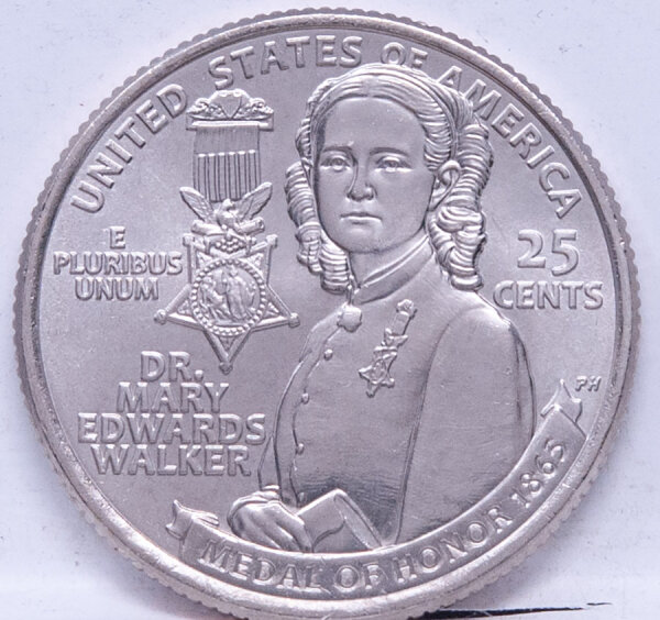 Runde Münze mit geprägtem Portraitprofil-Motiv, Brilliant Uncirculated, feine Oberflächenstruktur.