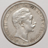 3 Mark 1909 Preußen – Porträt Wilhelm II., Umschrift „Deutscher Kaiser König v. Preussen“, Münzzeichen A.