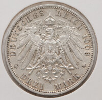 3 Mark 1909 – Rückseite mit großem gekrönten Reichsadler und Wertangabe DREI MARK.