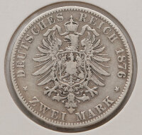 2 Mark 1876 C, Rückseite mit großem Reichsadler und Jahreszahl 1876.