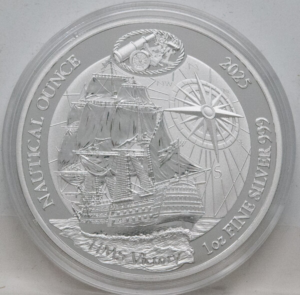 Runde Münze mit geprägtem Portraitprofil-Motiv, Brilliant Uncirculated, feine Oberflächenstruktur.