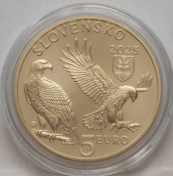 Runde Münze mit geprägtem Portraitprofil-Motiv, Brilliant Uncirculated, feine Oberflächenstruktur.