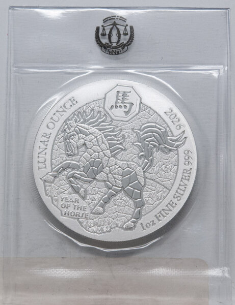 Runde Münze mit geprägtem Portraitprofil-Motiv, Brilliant Uncirculated, feine Oberflächenstruktur.