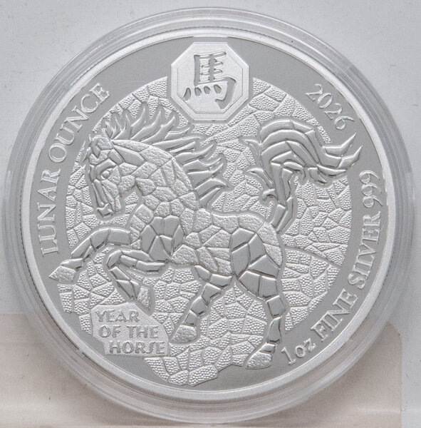 Runde Münze mit geprägtem Portraitprofil-Motiv, Brilliant Uncirculated, feine Oberflächenstruktur.