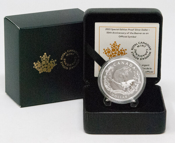 Runde Münze mit geprägtem Portraitprofil-Motiv, Brilliant Uncirculated, feine Oberflächenstruktur.