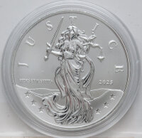 Frau Justizia auf einer Silbermünze