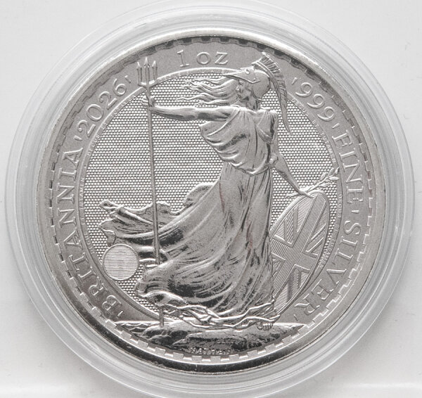 Silbermünze mit dem Bild der britischen Britannia