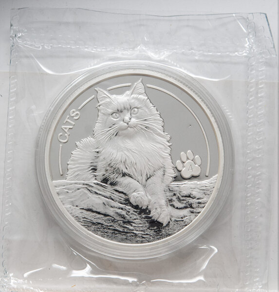 Fiji Cats 2025 Silbermünze 1 Unze, Prooflike, Katzenmotiv, Nominal 50 Cents, limitierte Auflage.