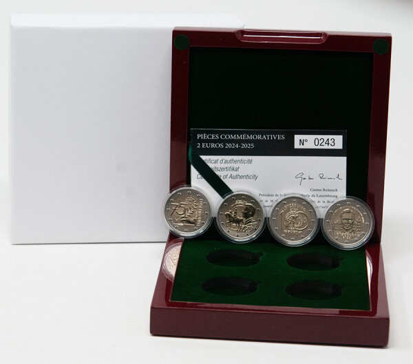 Luxemburg 4×2-Euro Gedenkmünzen Set 2025 in Coincards / Blister, UNC Qualität, vier verschiedene Motive