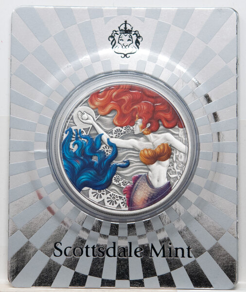 Silbermünze Samoa 2025 Mermaid & Pearl 1 Unze mit Farbapplikation – Meerjungfrau und Perle bunt akzentuiert