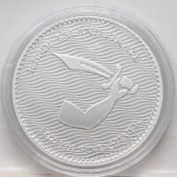Silbermünze Niue 2025 Jolly Roger Series 1 Unze BU – Motiv: Rhode Island Pirate mit Jolly-Roger-Flagge, Peripherien nautischer Elemente, Nominal $2 NZD.