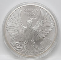 Silbermedaille Korean Phoenix 2025 – stilisierte Phoenix-Darstellung, feine Federstruktur, Inschriften KOMSCO / Republic of Korea