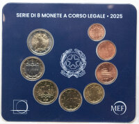 Nahaufnahme der italienischen Umlaufmünzen 2025 von...