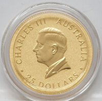 Australian Kangaroo 2026 – 25 AUD Goldmünze: Porträt König Charles III, Umschrift AUSTRALIA 25 DOLLARS