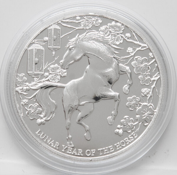 Detailreiche Rückseite der 1 Dollar Silbermünze Pitcairn 2026 Year of the Horse