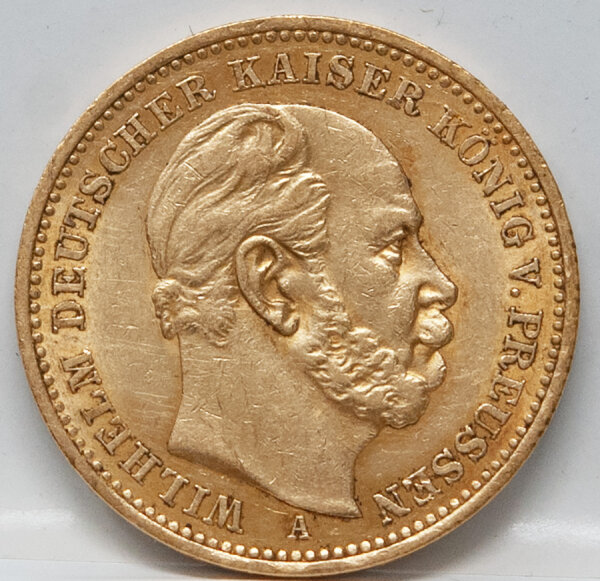 20 Mark Gold 1887 Preußen Wilhelm I. mit Reichsadler, Randschrift GOTT MIT UNS, Prägestätte A