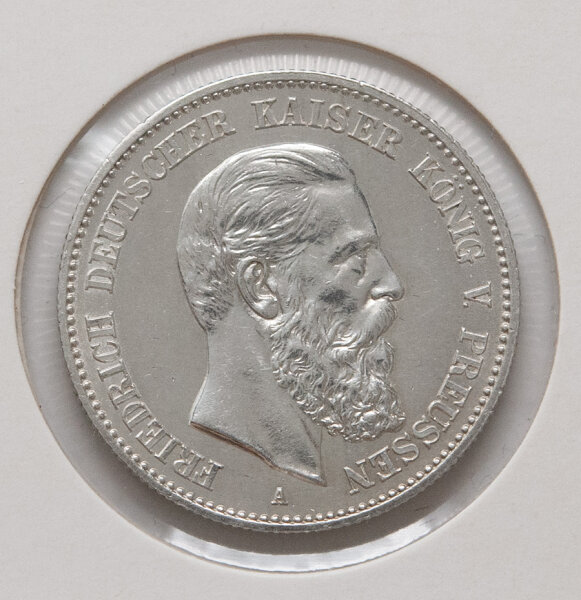2 Mark Preußen 1888 A Silber, Friedrich III. Porträt & Reichsadler, 900er Silber, ca. 11,11 g