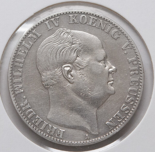 Vereinstaler 1860 Preußen, Friedrich Wilhelm IV., Münzzeichen A, Silbermünze mit Reichsadler und Inschrift „EIN VEREINSTHALER XXX EIN PFUND FEIN“