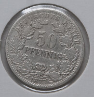 50 Pfennig Deutsches Reich 1877, Silbermünze mit...