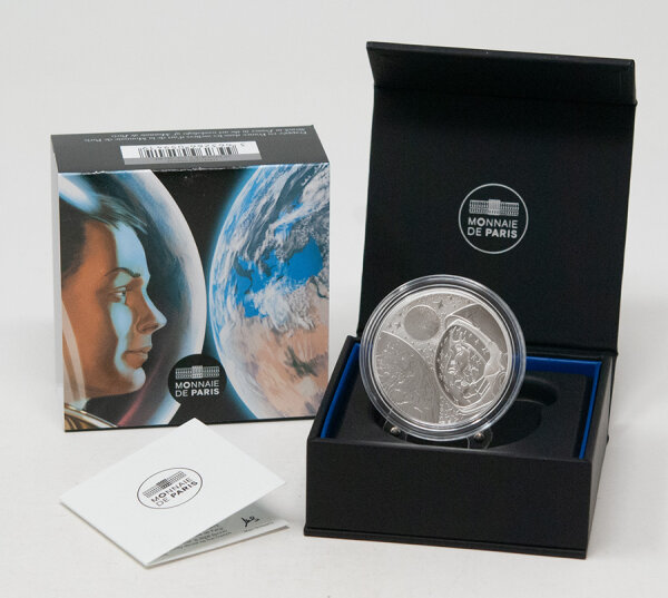 Münze Frankreich 10 Euro 2025 „L’Odyssée Spatiale avec Thomas Pesquet“ – Silber 999/1000, 22,2 g, Ø 37 mm, zeigt Astronaut Thomas Pesquet mit Blick auf die Erde und Weltraummotiv.