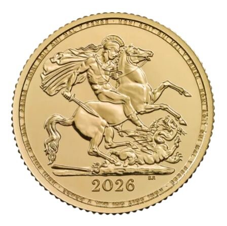 UK Half Sovereign 2026 Gold Bullion – 22 Karat, Ø 19,30 mm, Motiv St George & Drache, Ausgabe der Royal Mint
