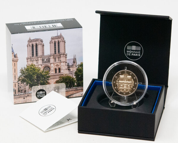 Frankreich 2 Euro 2025 „Notre Dame de Paris“ Proof – Spiegelglanz-Münze mit Westfassade der Kathedrale