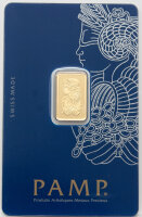 PAMP Suisse 2,5 g Goldbarren im blauen und hellgrauen...