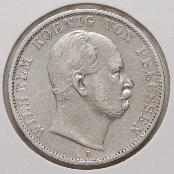 Vereinstaler 1871 Preußen – Porträt Wilhelm I., Münzzeichen A, Umschrift WILHELM KOENIG VON PREUSSEN.