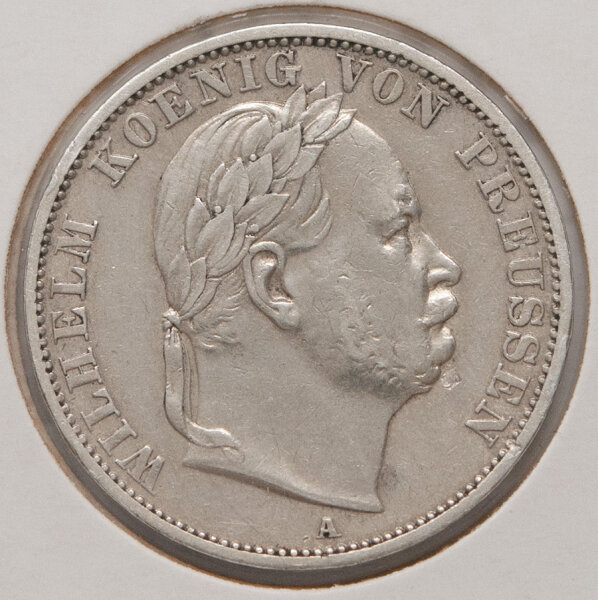 Vereinstaler 1866 Preußen – Porträt Wilhelm I. mit Lorbeerkranz, Münzzeichen A.