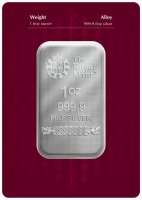 Silberbarren mit Wert- und Feingehalt („1 oz 999.9...