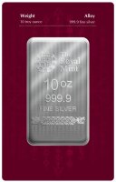 10 oz Silberbarren Rückseite mit Herstellerlogo The...
